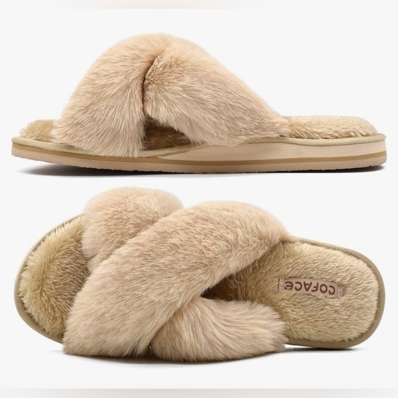 Pantofole Donna Fuzzy House In Morbida Pelliccia Sintetica, Aperte, Con Memory Foam E Suola Antiscivolo